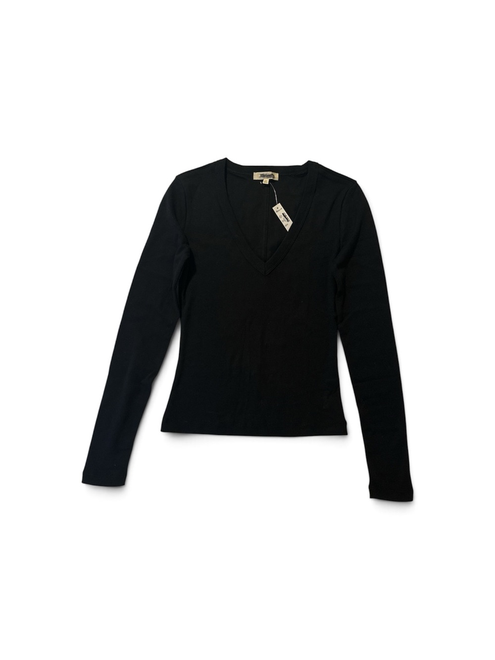 Madewell '90s V-Neck Long-Sleeve Tee in Compact Cotton women’s XS Jet Black NWT - Picture 6 of 9